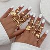Vintage Gold Color Geometric Rings Trendy Finger Jewelry Hollow Out Adjustable Ring Set for Women Men Retro Boho Fashion Party Gift