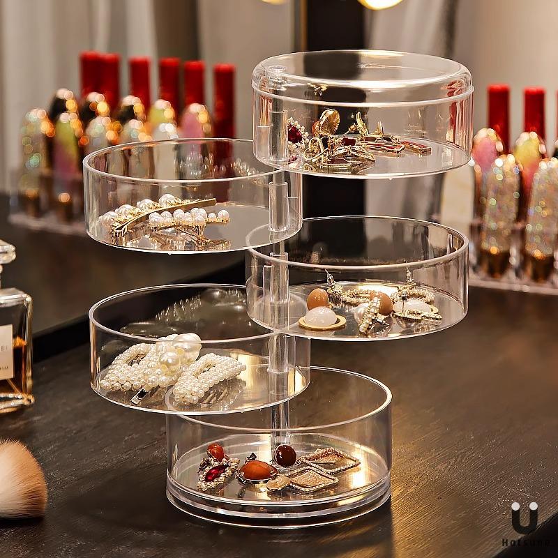 

Многоярусный вращающийся органайзер для украшений для серег, аксессуаров для волос и колец 3-layer transparent