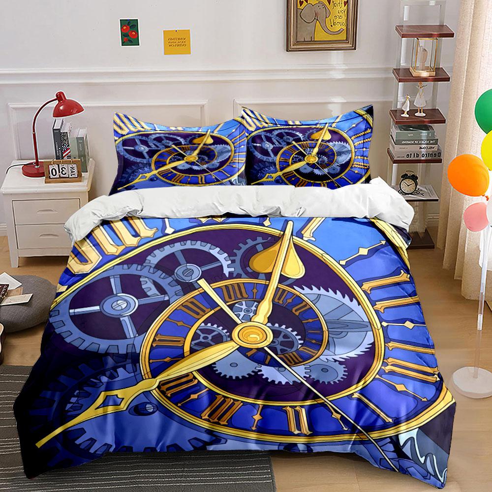 Retro Uhrwerk Design Dekorationsset Weiches Hautfreundliches Bettwäscheset Enthält 1 Bettbezug Und 2 Kissenbezüge Geschenk