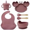 Crab-Themed Silicone Tableware Set: 9-Piece Baby Feeding Kit with Meal Plate, Bowl, Spoon, and Fork