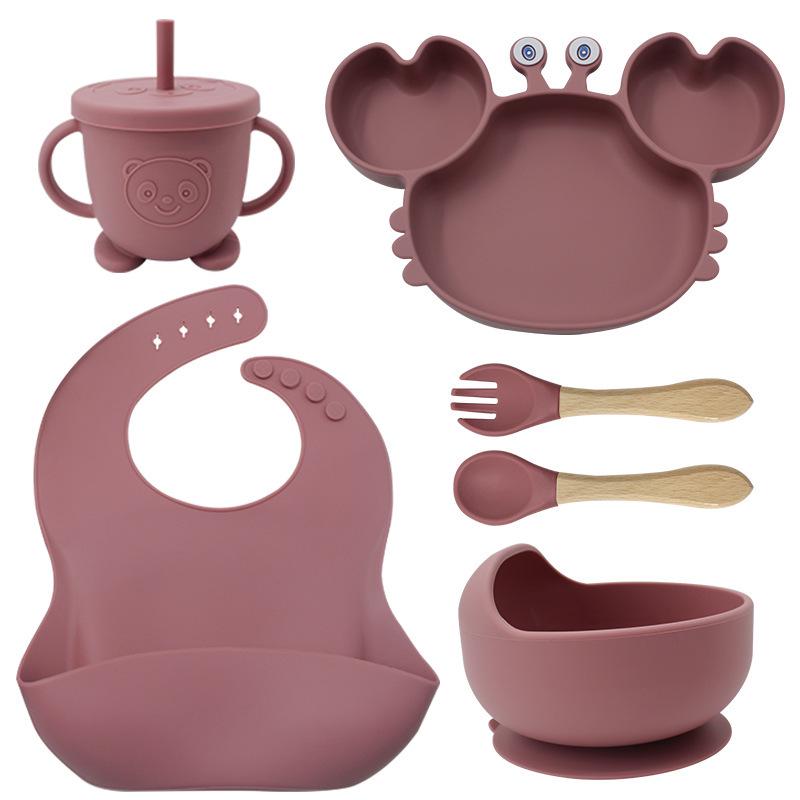Crab-Themed Silicone Tableware Set: 9-Piece Baby Feeding Kit with Meal Plate, Bowl, Spoon, and Fork