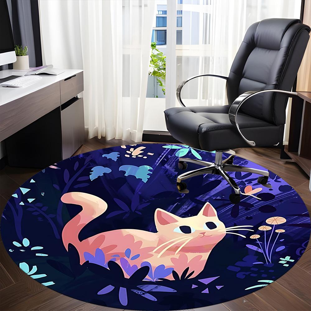 1pc Cat Garden Office Round Area Rug, Indoor Mat Suitable For Office, Under Office Chairs Bedroom Living Room Home Decor, Room Deco