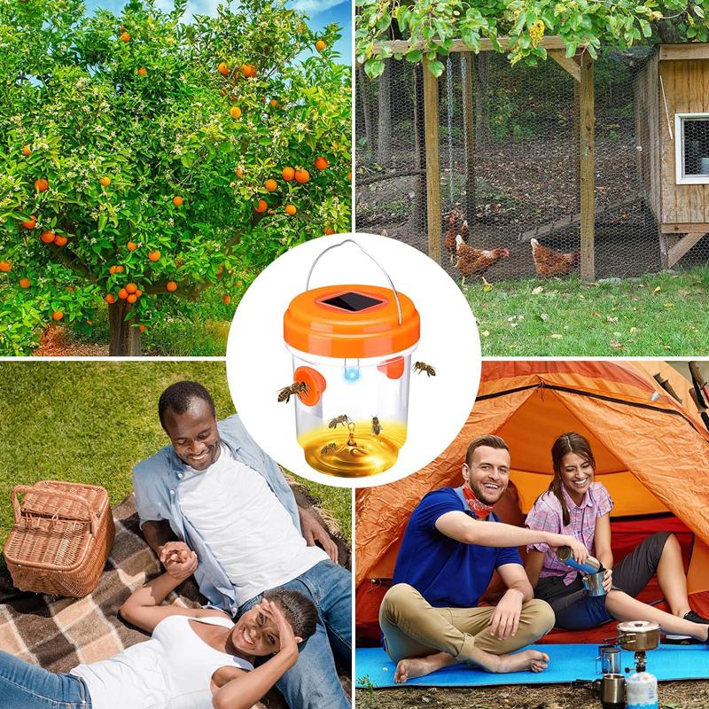 Outdoor Solar Powered Wasp Trap Waterproof Garden Mosquito Zapper Reusable Fruit Fly Catcher Safe Non-Toxic Insect Bee Trap