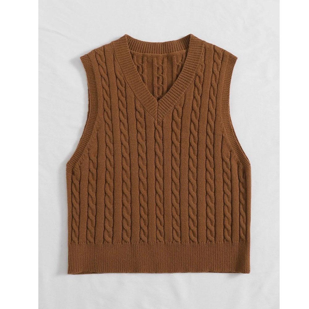 

Свитер Европейский и американский женский вязаный жилет Пуловер с v-образным вырезом Майка Свитер Топ без рукавов Женский XL коричневый