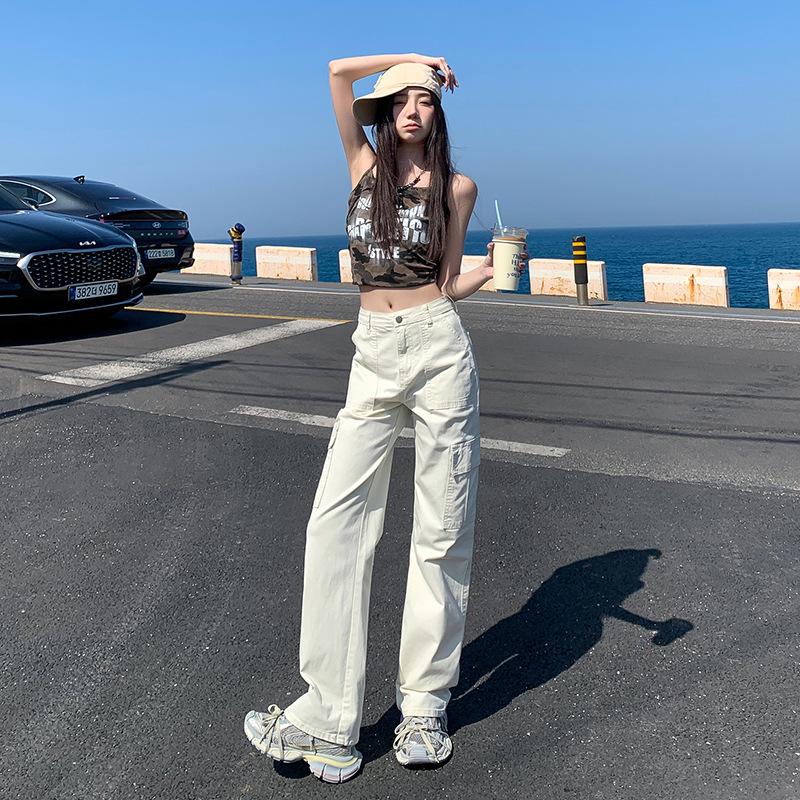 Women's Fleece-Lined High-Waisted Retro Straight-Leg Jeans with Multi-Pockets