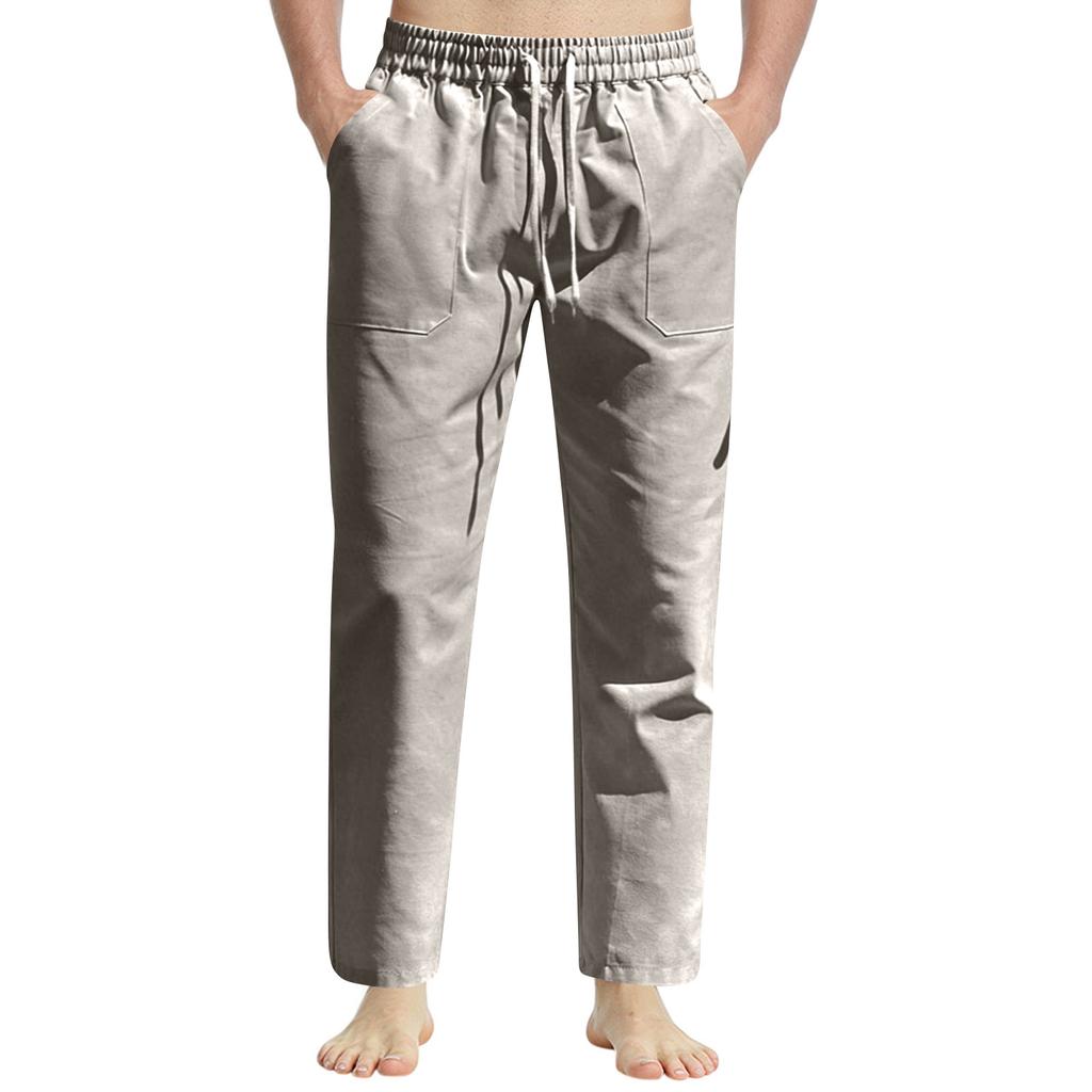 Men's Summer Casual Drawstring Slim Fit Cotton Linen Sports Pants