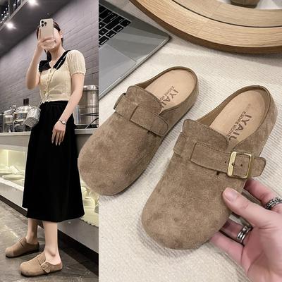 Comfortable Retro Foreign Trade Baotou Drag Women 2025 Spring New Wear Comfortable Non-slip Flat Bottom Casual Half Slippers Tide