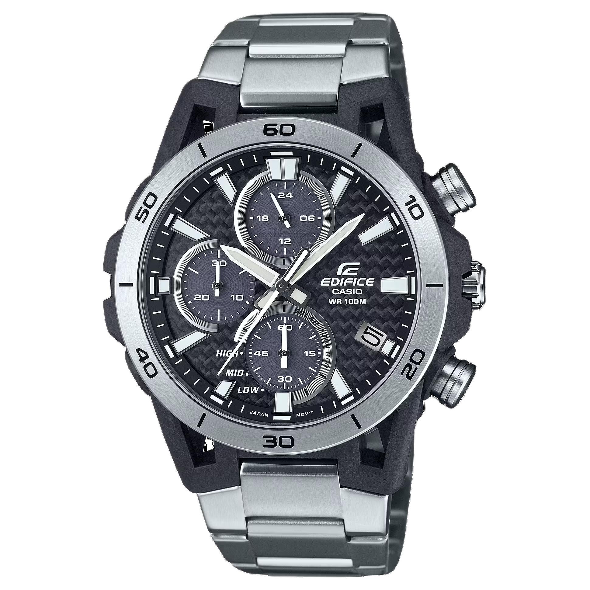 CASIO EDIFICE Collection 100M Waterproof Solar Quartz Movement Stainless Steel Strap Watch EQS960D-1AV Black Dial