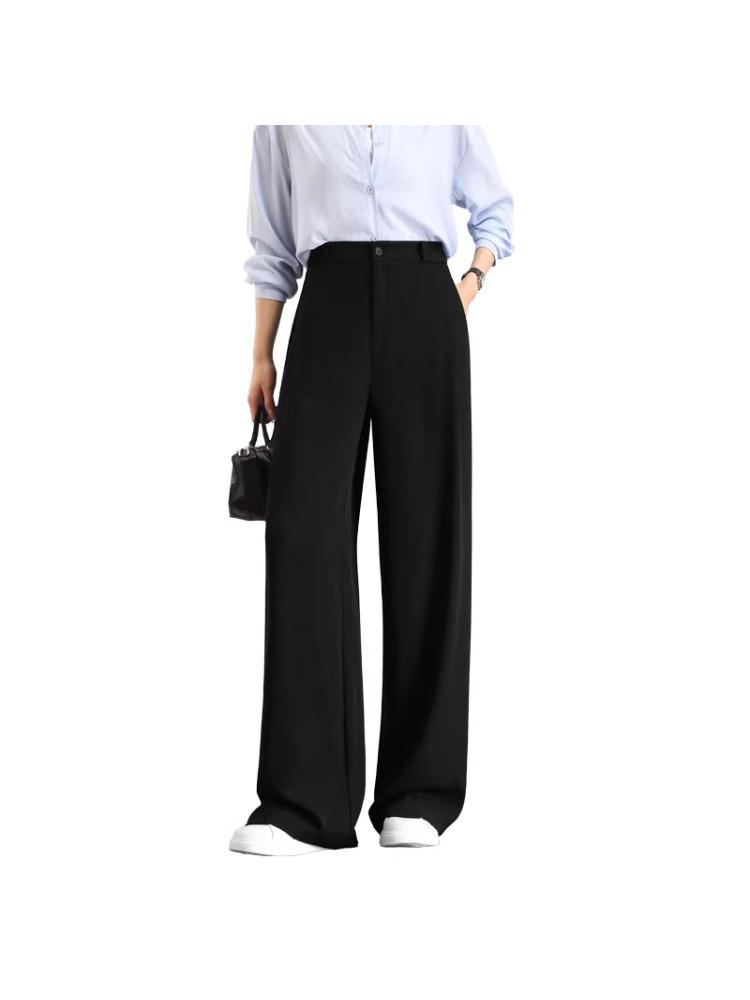 Tall Women's Black Drape Casual Wide-Leg Trousers - Spring/Autumn 2026