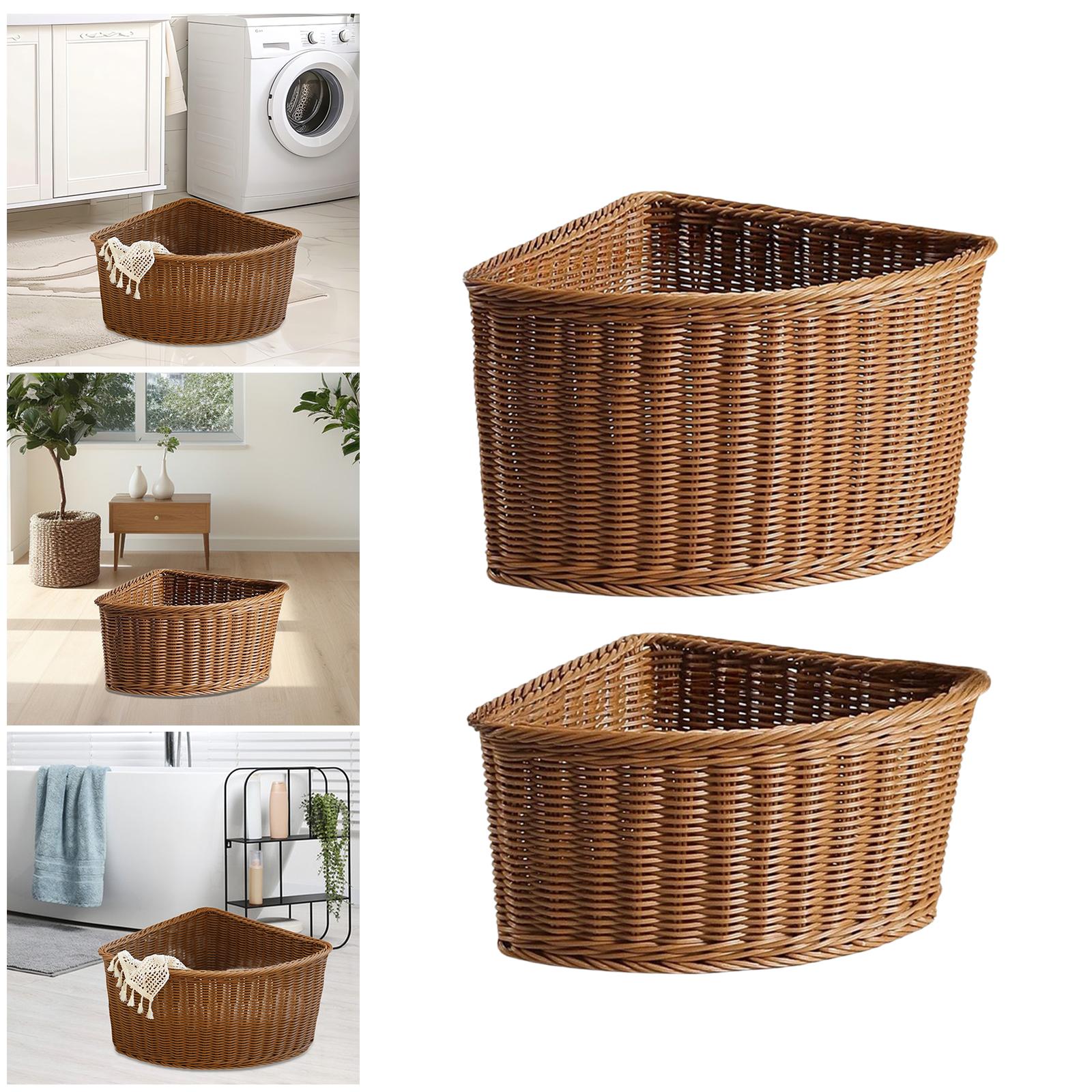 

Corner Basket Triangle Organizer for Closets and Side Tables Farmhouse Multifunctional Woven Home Decor for Pantry Household Radius 26.5cm