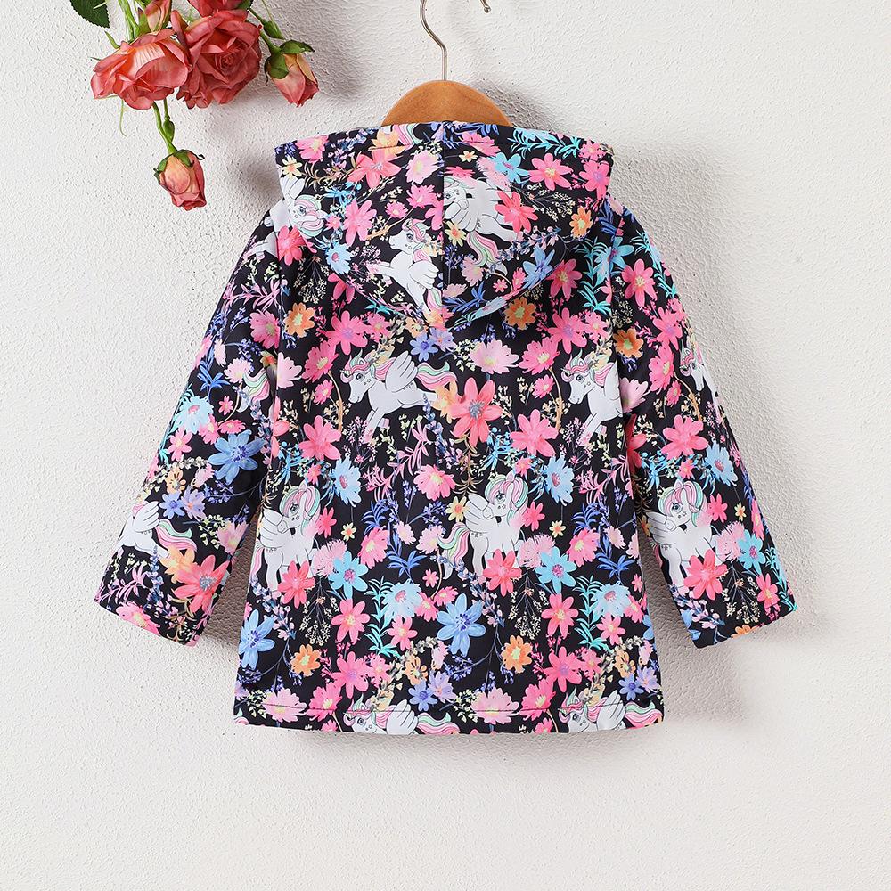 Außenhandel Kinderbekleidung Neue Herbst Winter Floral Bedruckte Kapuzen Fleecejacke für Mädchen