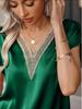 2026 Elegant Lace V-neck Solid Color Short Sleeve Women's T-shirt