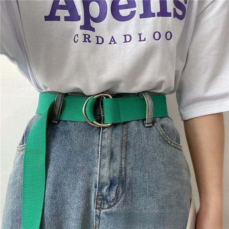 Simple Unisex Belt Solid Color Canvas Double Ring Buckle Youth Students Nylon Jeans Belts Versatile Durable Adjustable Fashion