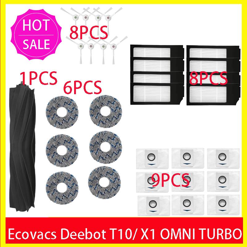 Ecovacs Deebot X1 OMNI / T10 OMNI Robot Vacuum Cleaner Spare Parts, Rubber / Side Brush, Cover,Hepa Filter, Mop Rag, Dust Bag
