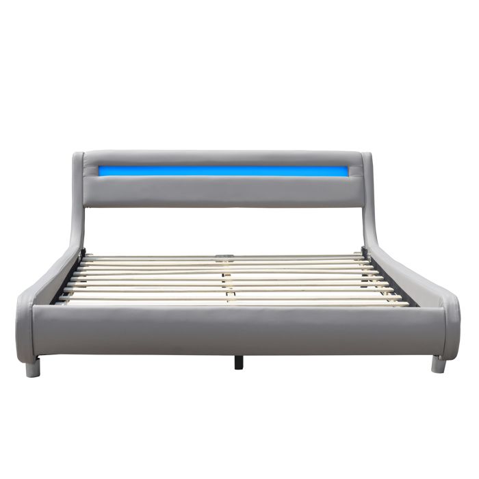 Gina Bed for 140x200 Mattress - Curved Headboard Base GREY Color 5 Cm Feet - 2 X 13 Slats - Upholstery