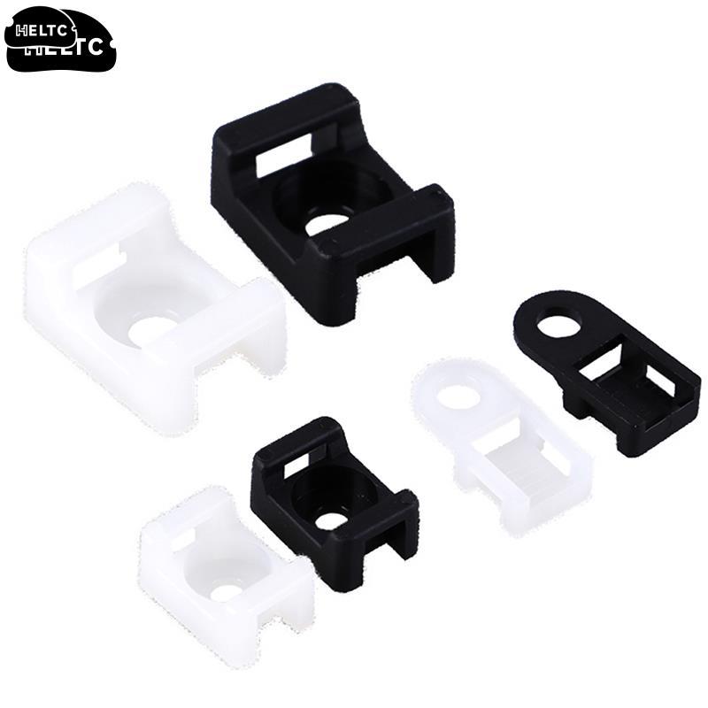100PCs Cable Tie Mount Wire Buddle Saddle Type Plastic Holder White Black