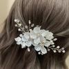 Pinza para el pelo floral de perlas con diseño de concha y detalles de cristal para peinados elegantes, accesorios para ocasiones especiales y uso diario