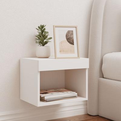 Wall Mounted Nightstand with LED Lights White