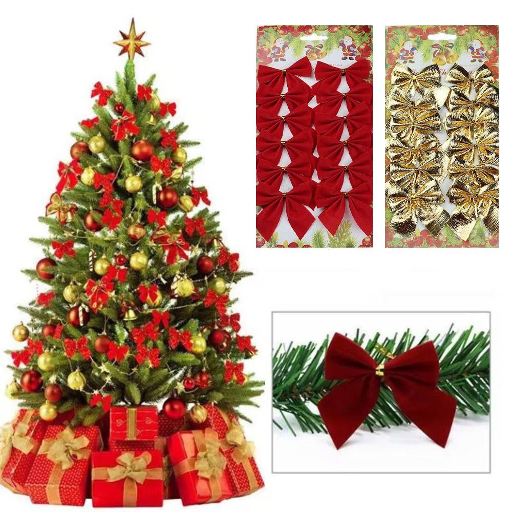12pcs Flocking Xmas Tree Ornaments Bowknot Pendant Christmas Decorations  Home Decoration