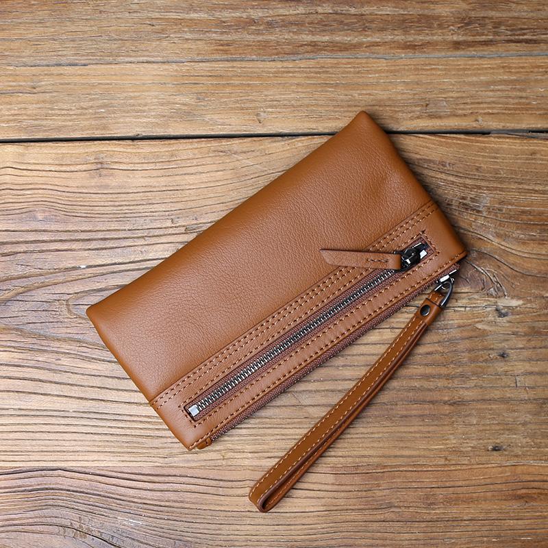 

NZPJ Genuine Leather Men s Clutch Top Layer Cowhide Long Zipper Wallet Soft Leather Women s Wallet Large Capacity Thin Phone Bag
