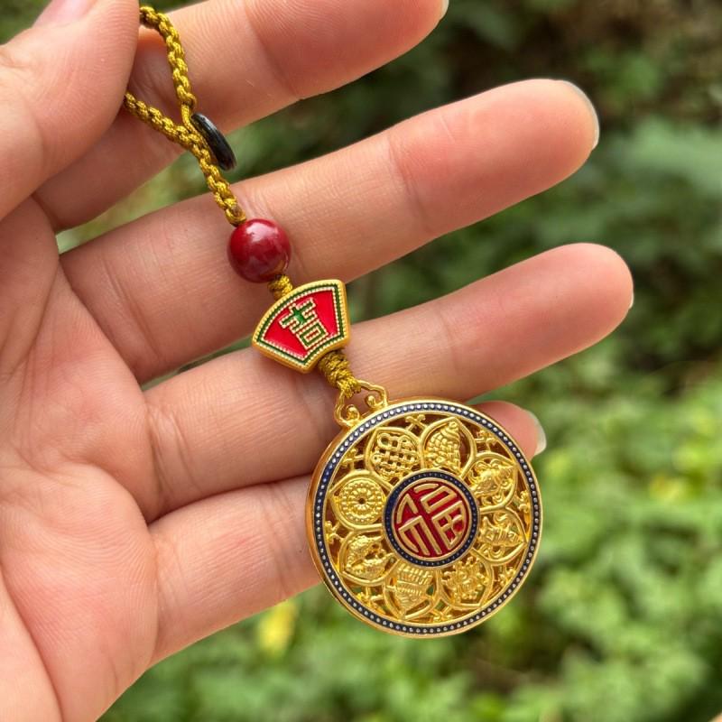 Luxury Metal Gourd Cinnabar Pendant Keychain Ornament
