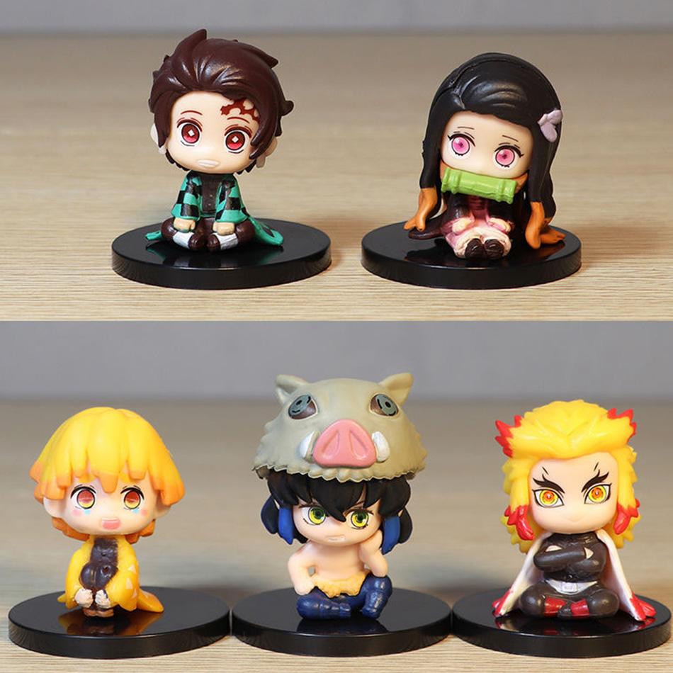Styl Demon Slayer Figurka Hračka Anime Kimetsu no Yaiba Q Verze Sedící Tanjiro Nidouzi Inosuke Zenizu PVD Figurka Model Panenka