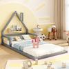 Kinderbett 90x200cm, Lattenrost, Kiefernholz+MDF, Hausform, minimalistisches Styling, Erwachsene/Jugend, Ohne Matratze