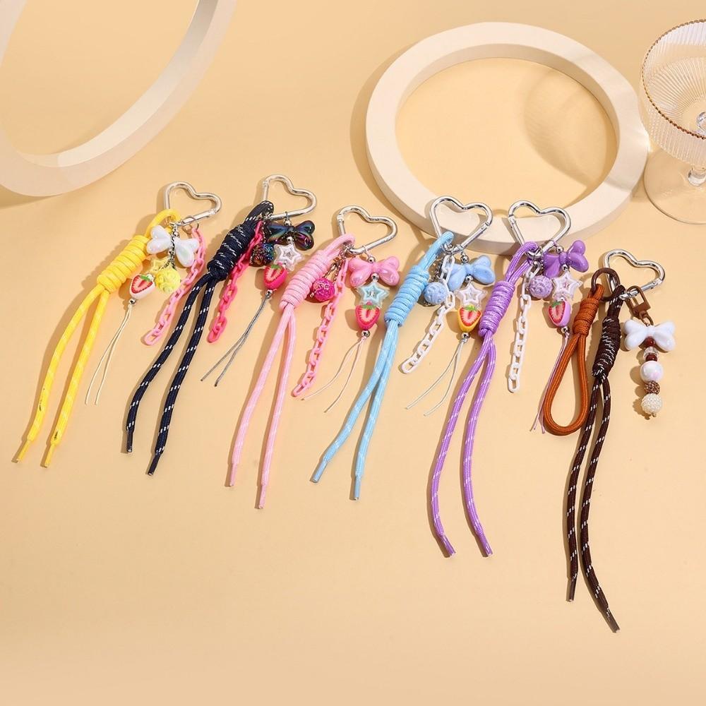 New Colored Hand Woven Keychain Braided Rope Heart Buckle Bag Pendant Bowknot Leather Bag Charms Ornaments Bag Decoration