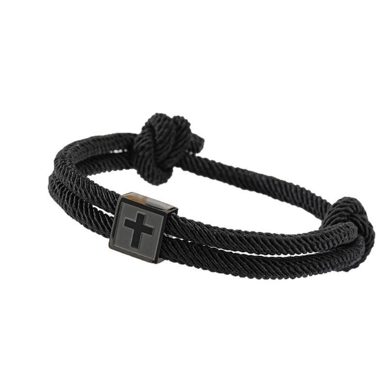 Elegant Rope Chain Bracelet With Crosses Pendant Sturdy Stainless Steel Unisex Fashion Accessory