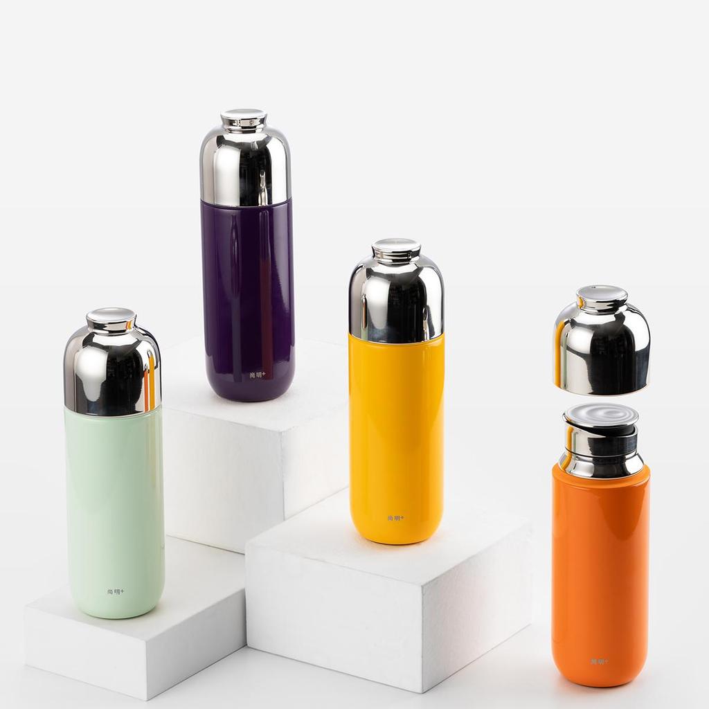 Fashion Titanium Coated Tea Tumbler with Infuser, Portable Thermos Cup 370ml with Gift Box