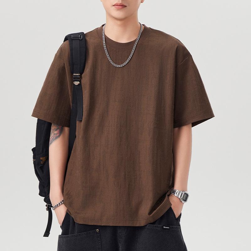

Летняя новая футболка с коротким рукавом Мужская свободная футболка с круглым вырезом и рукавом три четверти Универсальная японская ретро 4XL темно-коричневого