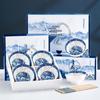 Yuzhu Hand-Painted Blue & White Ceramic 6-Bowl Gift Set with Chopsticks