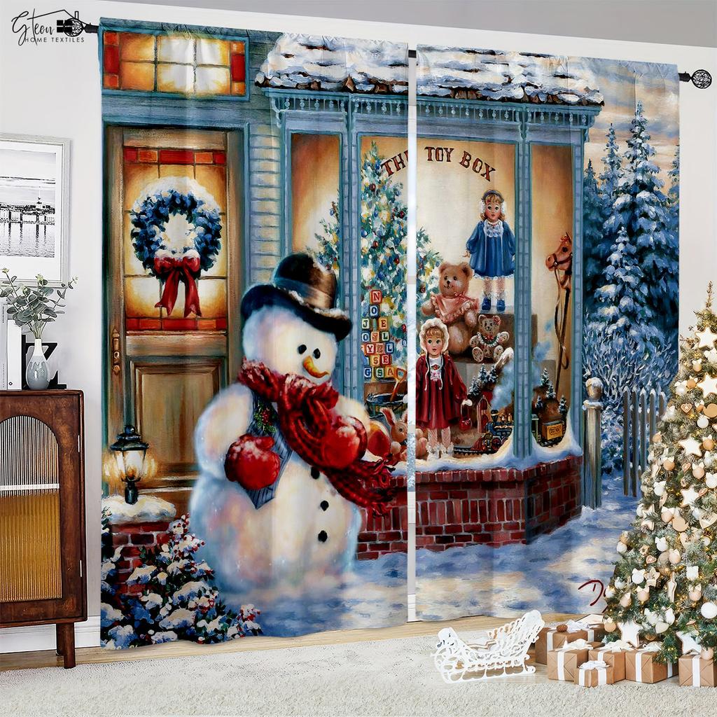 Christmas 3D Printed Curtains Christmas Tree Santa Pumpkin Carriage Gift Living Room Children's Room Holiday Decoration Curtains