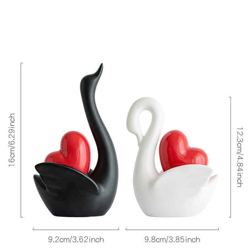 Love Couple Swan Ornament Ceramic Crafts Golden Love Sculpture White ceramic swan figurine  TV cabinet Home decor accessories