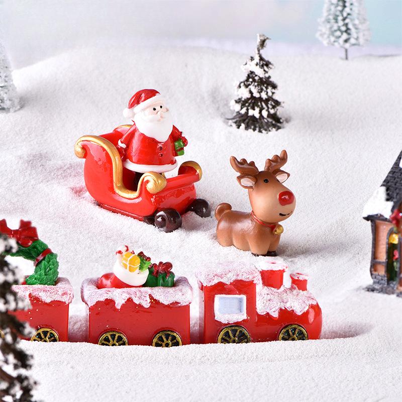 

Christmas Reindeer Snow Old Man s Sled Deer Cart Micro-landscape Snow Scene Ornaments Locomotive Carriages Resin Ornaments Black-nosed sitting elk