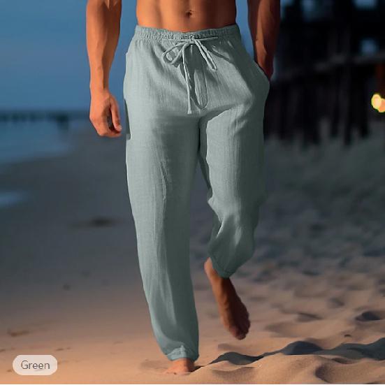 Men's pants summer pants beach pants drawstring elastic waist straight pants comfortable and breathable casual pants man