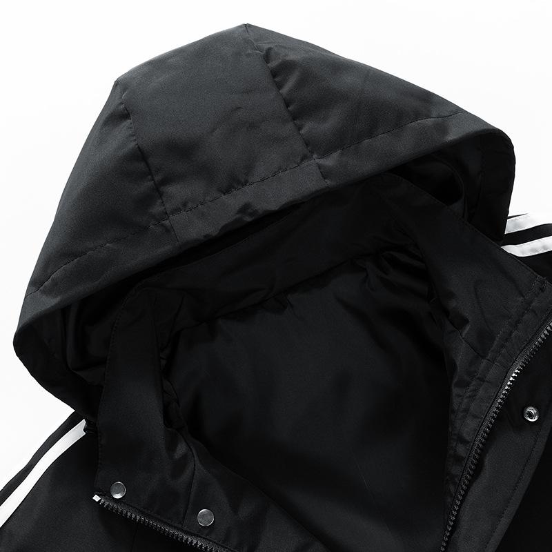 Young Men and Women Hooded Versatile Jacket Three Bars Personalized Zipper Solid Color Coat Couple Top Urban Men and Women The Same Style