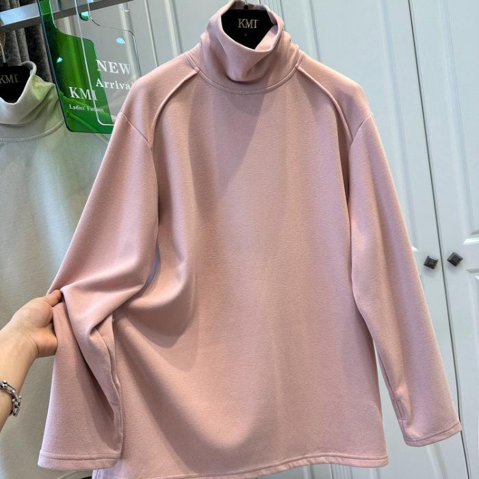 

Plus Size Women s High Neck Long Sleeve T-shirt - Relaxed Fit, Versatile & Casual for Early Spring 4XL розовый