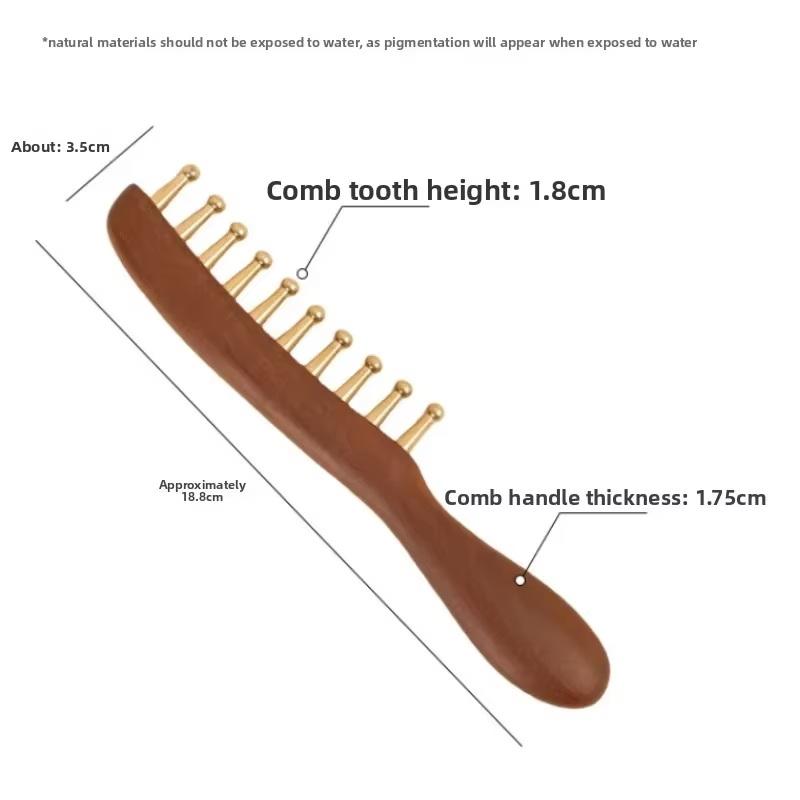 Head Meridians Massage Comb Copper Wood Meridians Comb Needling Guasha Scalp Relax Tools Long Hair Head Therapy Meridian Comb