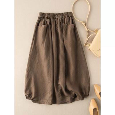 Large Size Women's Summer Imitation Linen Retro Half Skirt Women's Summer Mid Length High Waist A-line Slimming Artistic Temperament
