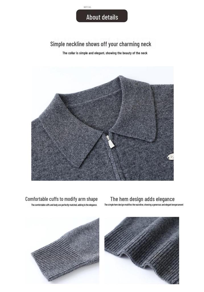 Women's Double Zipper Lapel Knit Cardigan - Spring Loose Fit Age-Reducing Sweater Jacket