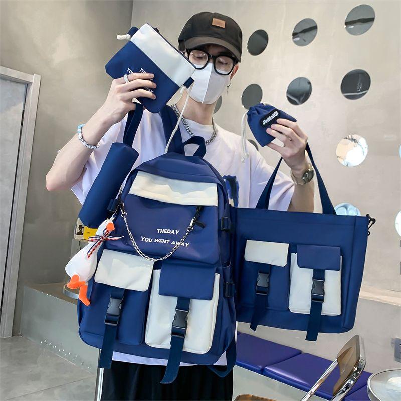 5pcs Schoolbag Student Large Capacity Spine Protection Five Piece Set  Boys Elementary School Students Girls' Backpacks Pencil Cases