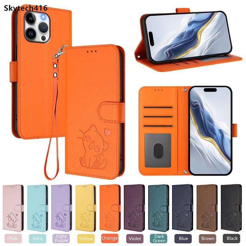 Case For Honor 9X 10i 20 20E 50 60 SE 70 80 GT 90 Lite Pro Smart 5G Flip Phone Casing Cute Cat Shockproof Protection Card Slot Leather Wallet Cover