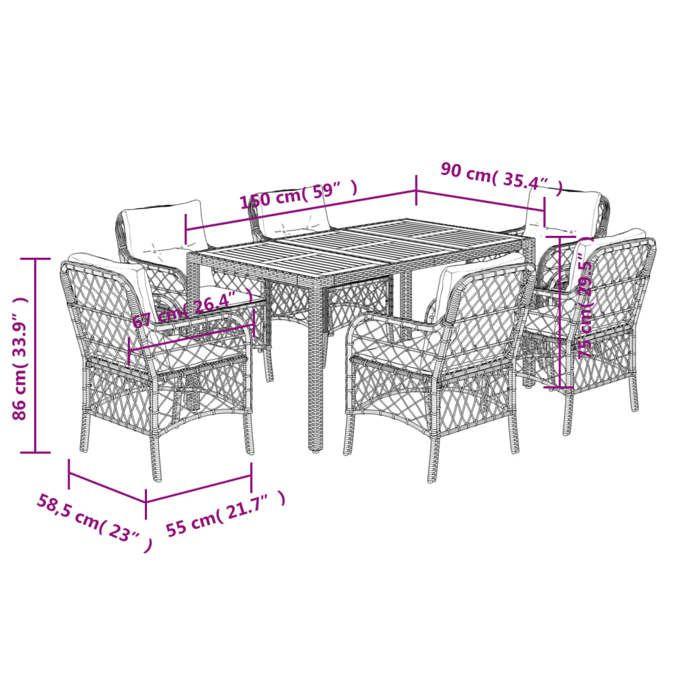 VidaXL Garden Dining Set with Cushions 7 Pcs, Patio Table and Chairs, Outdoor Furniture Terrace, Modern, 3212045