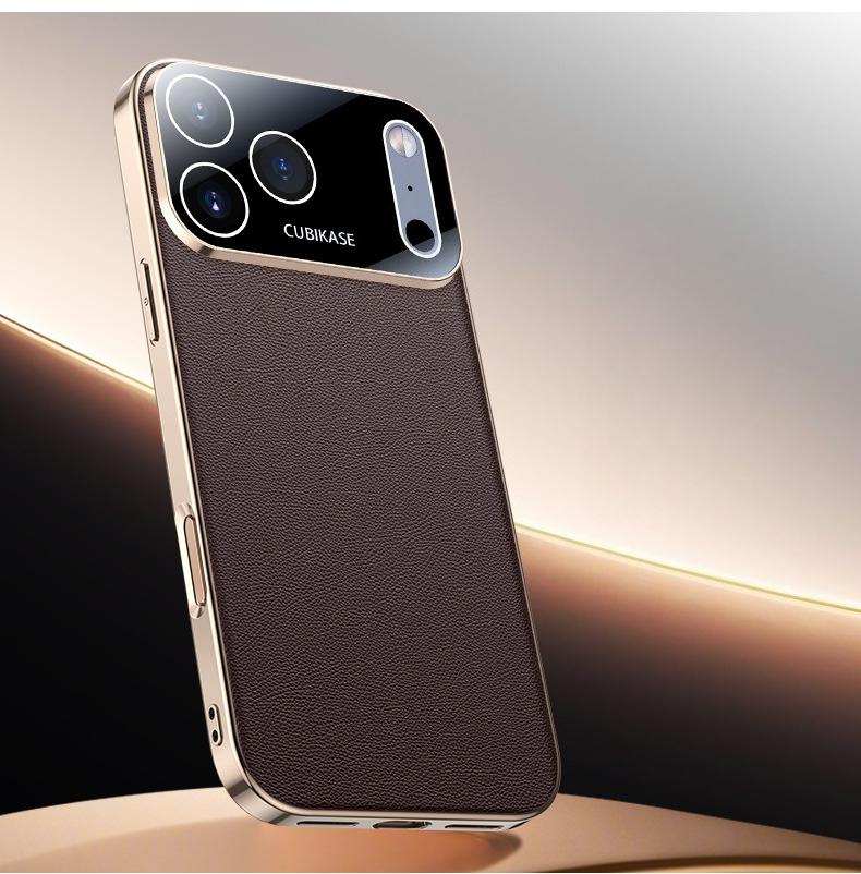 

Роскошный кожаный чехол с гальваническим покрытием для iPhone 17 Pro Max 17 Air, противоударный, с защитой объектива, задняя крышка, жесткий чехол iPhone17 Pro Max коричневый