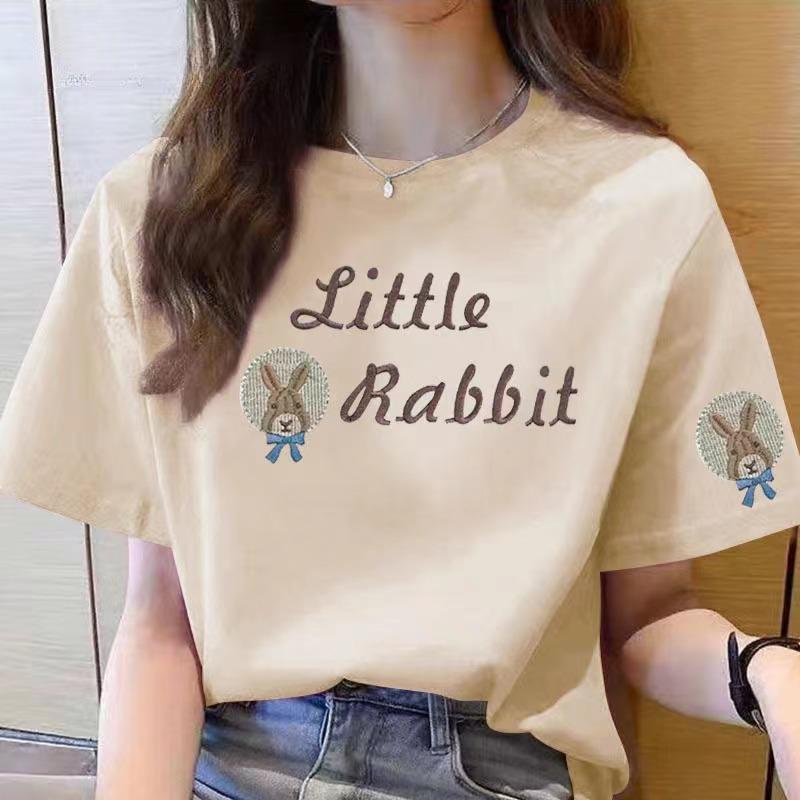 

Женская футболка из 100% хлопка с коротким рукавом, круглым вырезом и принтом, 2024 2XL (140-160 lbs)