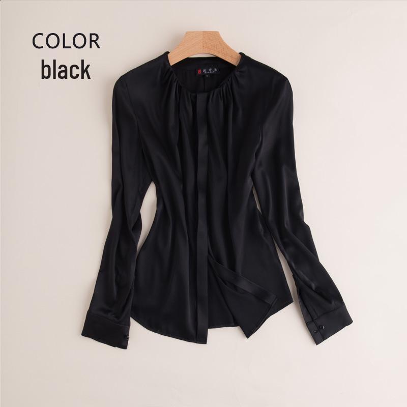 

Women s Autumn Heavyweight Mulberry Silk Long Sleeve Round Neck Loose Top M чёрный