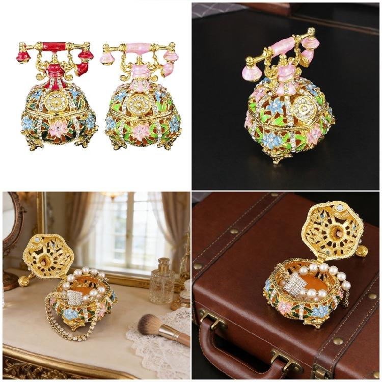 Wedding Jewelry Display Case Telephone Jewelry Organizers Storage Box with Elegant Crystal Embellishments Metal Texture