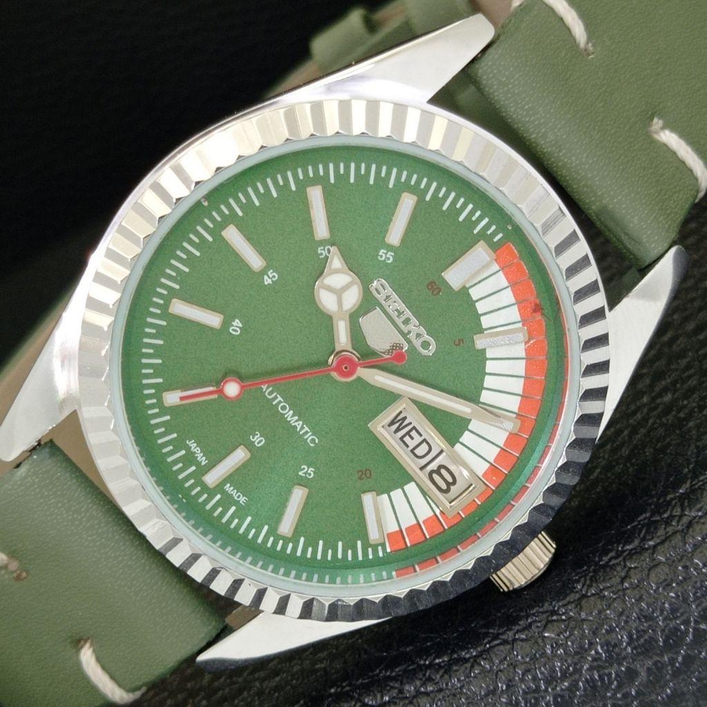 

VINTAGE REFURBISHED SEIKO 5 AUTOMATIC 6309A JAPAN MENS GREEN WATCH a440825-4 Sk-a440825