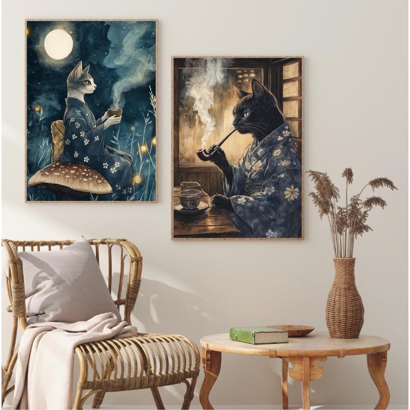 Japanese Sakura Onsen Sushi Animal Cat Portrait Retro Posters Prints Canvas Painting Wall Art Picture Living Room Home Decor